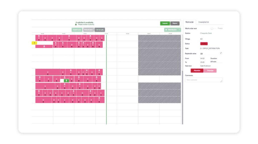 Screenshot of the Operational Asset Allocation Work Order schedule screen.