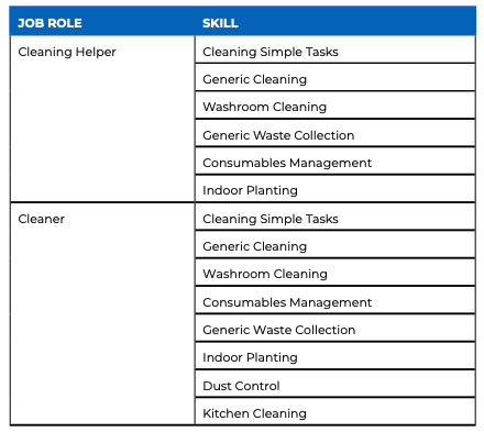 Job role and skill table
