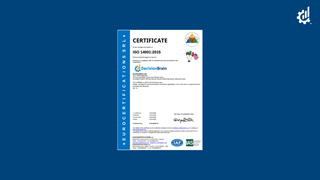 Official ISO 14001 certification seal for Environmental Management Systems.